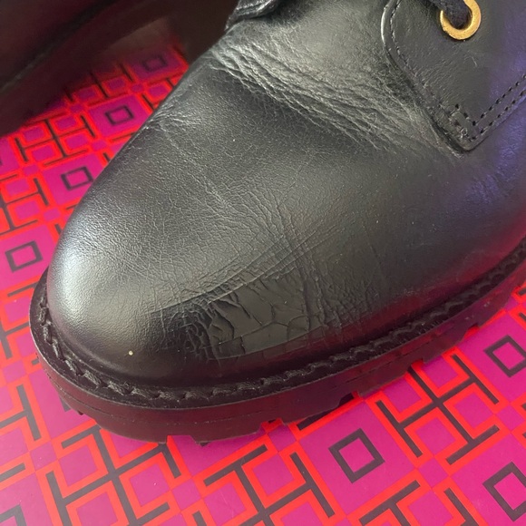 Tory Burch Black Combat Boots with Gold Eyelets - Picture 3 of 8